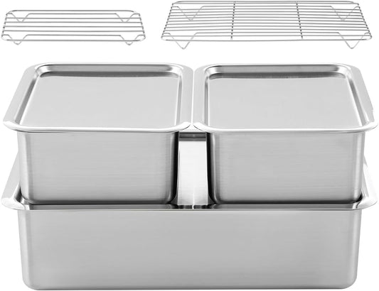 EVERSTEN BLoCK Medium 3PCS Set Stainless Steel Food Storage Containers with Lids and 2 Nets Hotel Pan Kitchen Appliances Dishwasher Safe Premium South Korea