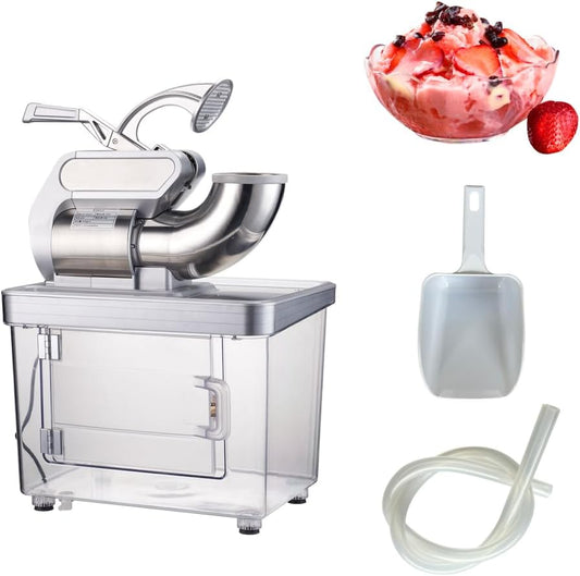 Chic Muse 661LBS\/H Commercial Ice Crusher, 350W Electric Snow Cone Machine with 4 Blades, Stainless Steel Shaved Ice Machine with 38L Ice Storage Box for Restaurants, Bars, Home