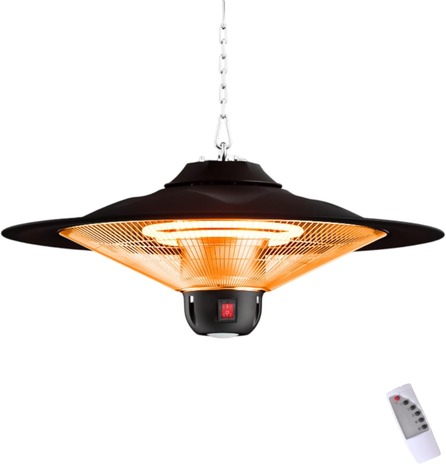 Electric Hanging Patio Heater, Outdoor Umbrella Ceiling Mounted Heater with LED light, 3 Heat Setting, IP44 waterproof, for Garage Backyard Restaurant