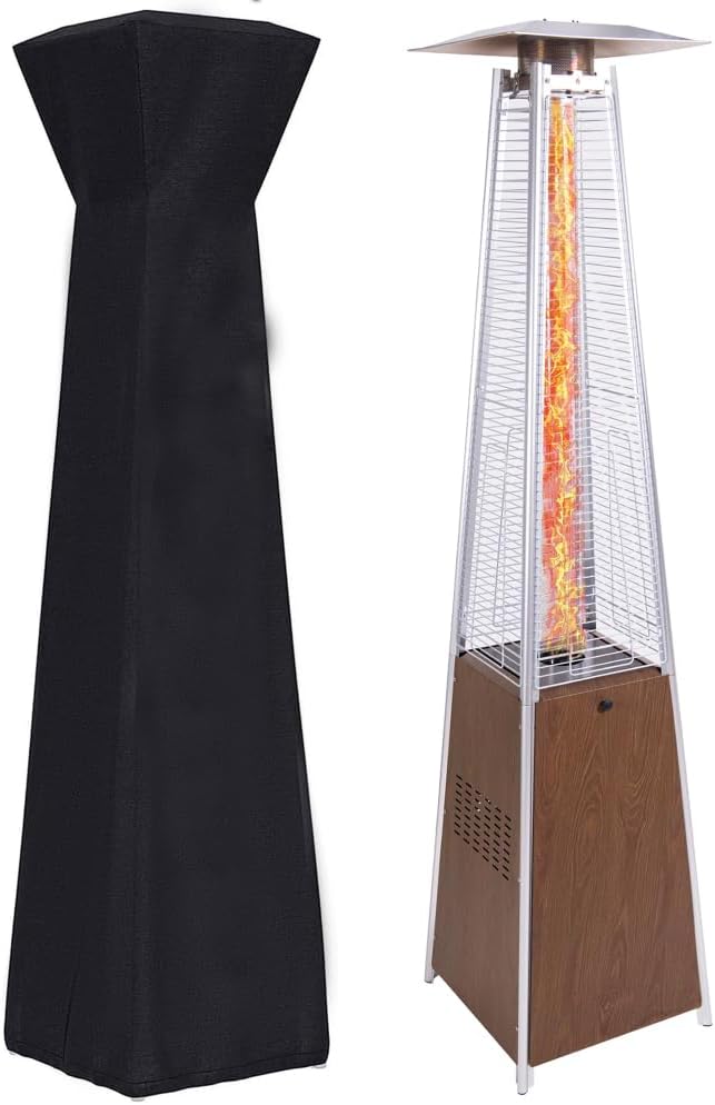 48,000 BTU Propane Patio Heater – 360° Radiant Heat, Wheels & Auto Tilt-Off Safety, Glass Flame Design for Backyard, Party & Outdoor Use