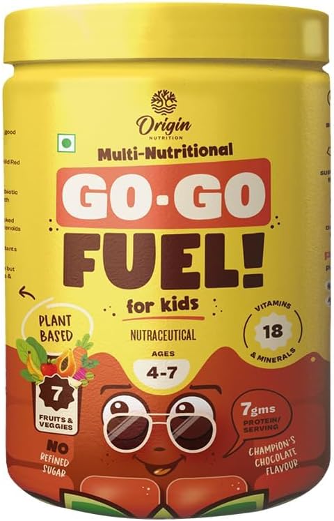 Complete Nutritional Health Drink for Kids|Ages 4-7|7Gm Vegan Protein with 18 Minerals & Vitamins, Probiotics for Digestion|Balanced Supplement|Go Go Fuel Chocolate 400Gm - Powder