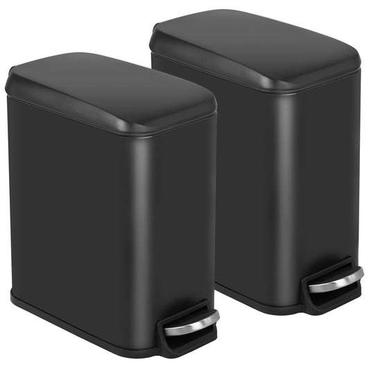 BestOffice Slim Trash Can with Lid, 1.3 Gallon Step Pedal Small Trash Can, Black Stainless Trash Bin for Bathroom, Bedroom, Kitchen, Office (5L)