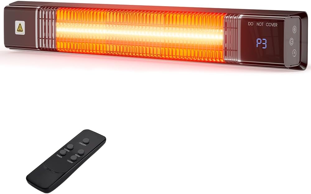 Uthfy Outdoor Patio Heater, 1500W Electric Wall Mounted Heater for Patio Garage, Quiet Infrared Heaters for Indoor Use, W/ IP44 Waterproof, Remote, 24H Timer, 3 Modes, Overheat Safe