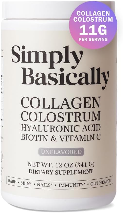 Colostrum & Collagen Peptides Powder with Biotin, Hyaluronic Acid & Vitamin C | Gut Health & Bloating, Immune Support, Hair, Skin & Nails Supplement | Unflavored | 30 Servings
