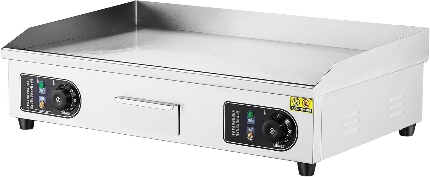 Commercial Electric Griddle, 2800W Countertop Flat Top Grill, 122掳F-572 掳F Adjustable Temp, 28.74 x 15.75 x 0.39in Stainless Steel Griddle Grill with 2 Shovels and 2 Brushes