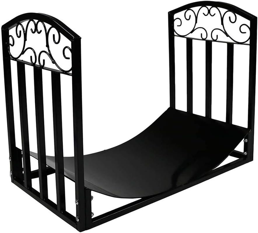Heavy Duty Fireplace Screen & Iron Firewood Basket, Indoor/Outdoor Log Rack with Kindling Holder, Large Free-Standing Wood Storage, Durable Black Design for Long-Lasting Use