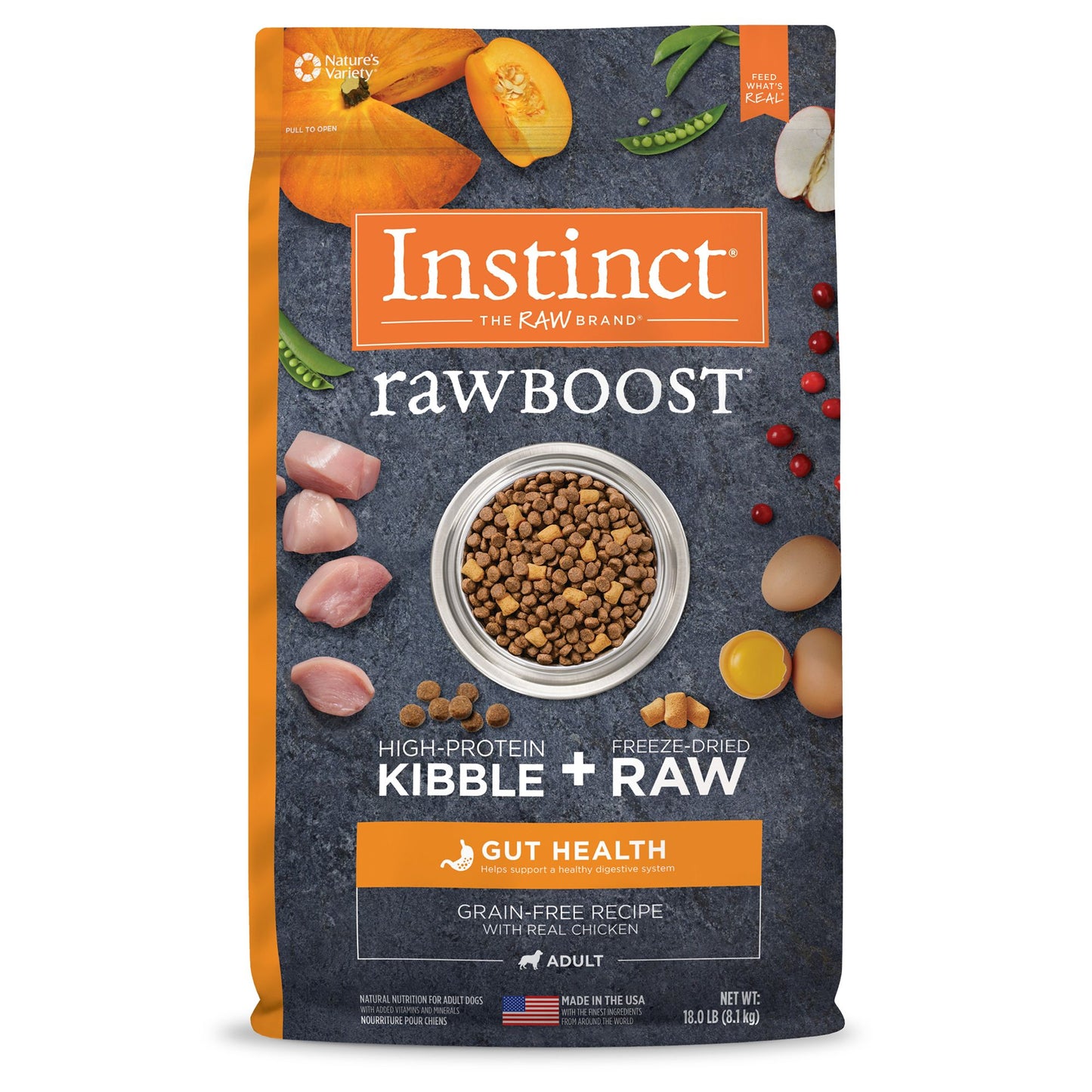 Instinct® Raw Boost Gut Health Kibble + Freeze-Dried Raw Adult Dry Dog Food - Grain Free, Chicken 3.5 Lb