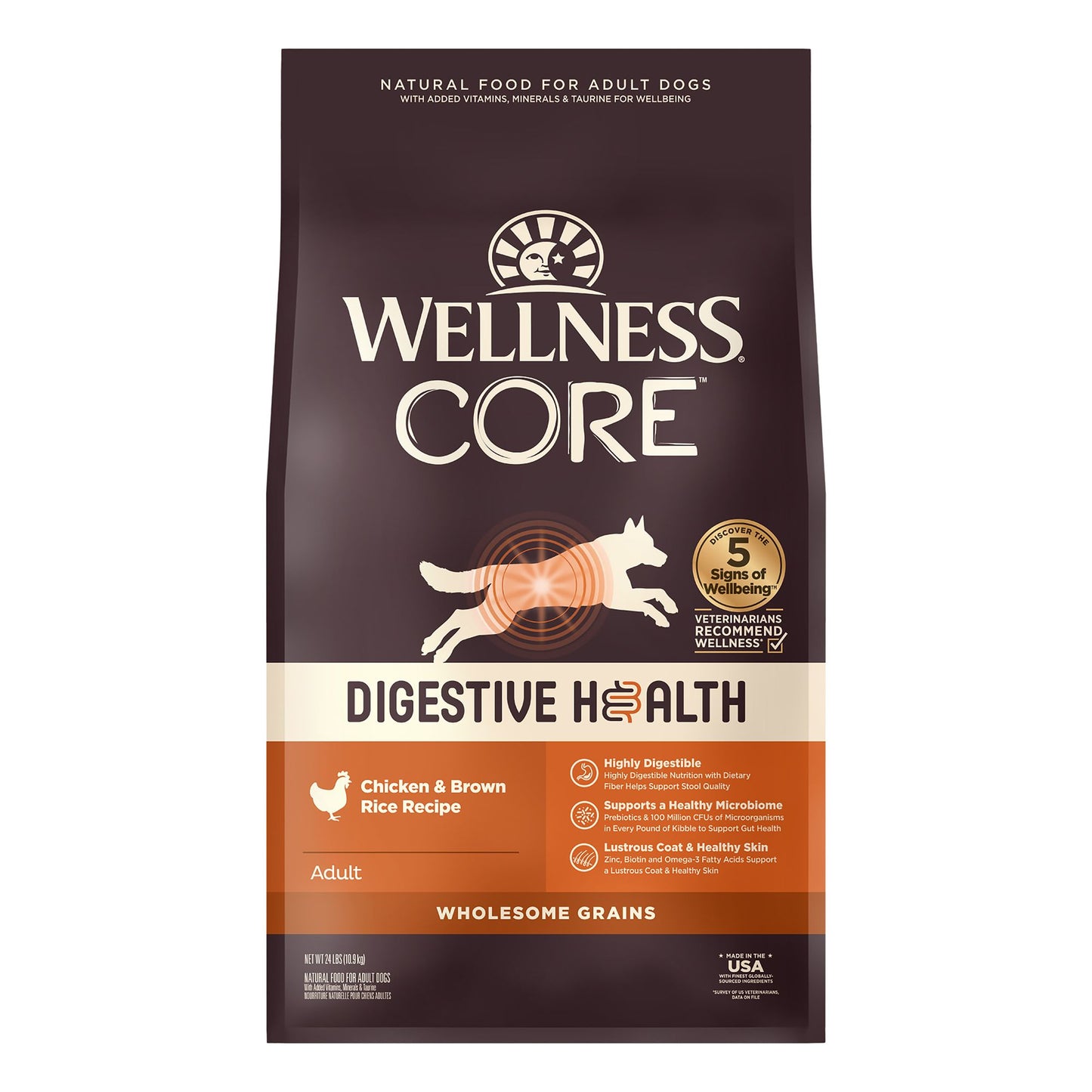 Wellness Core Digestive Health Adult Dry Dog Food - With-Grain, Chicken & Brown Rice 4 Lb