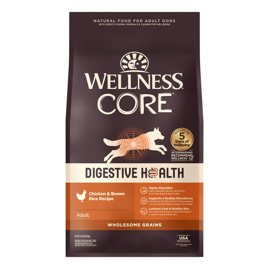 Wellness Core Digestive Health Adult Dry Dog Food - With-Grain, Chicken & Brown Rice 4 Lb