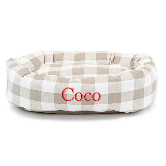 Majestic Pet Personalized Checkered Bagel Cat & Dog Bed 40"L x 29"W x 9"H