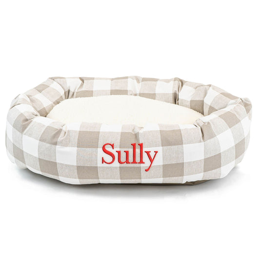 Majestic Pet Personalized Checkered Sherpa Bagel Cat & Dog Bed 32"L x 18"W x 8"H