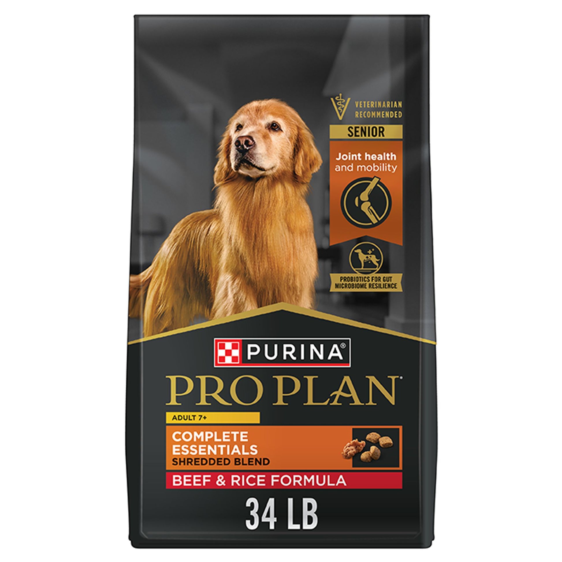 Purina Pro Plan Complete Essentials Shredded Blend Senior 7+ Dry Dog Food - Beef & Rice 18 Lb
