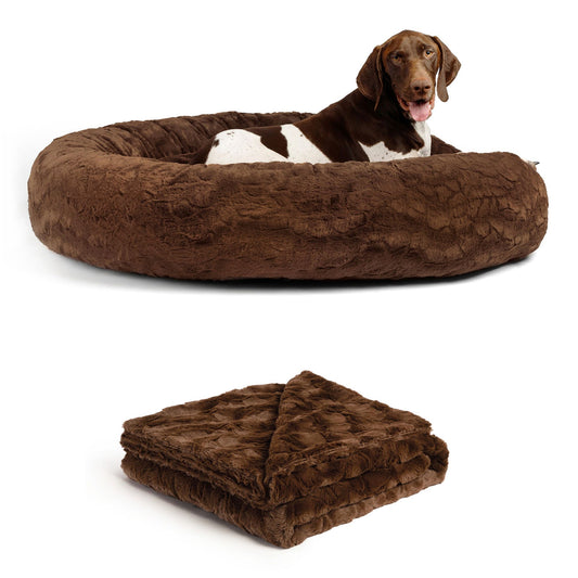 Best Friends by Sheri Donut Lux Bed & Throw Blanket 2 Piece Cat and Dog Bundle Set 46"L x 31"W