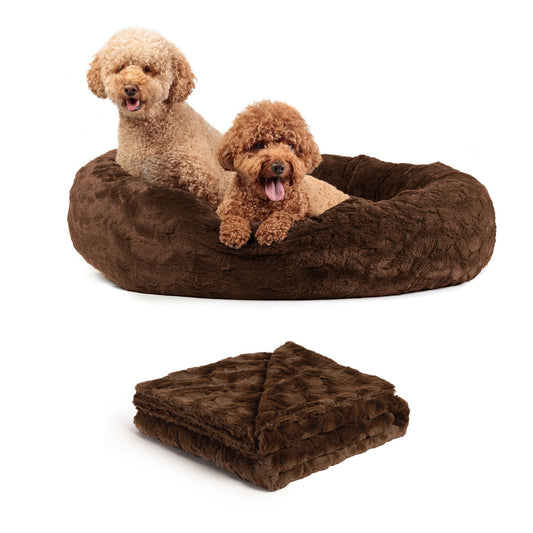 Best Friends by Sheri Donut Lux Bed & Throw Blanket 2 Piece Cat and Dog Bundle Set 33.5"L x 24"W