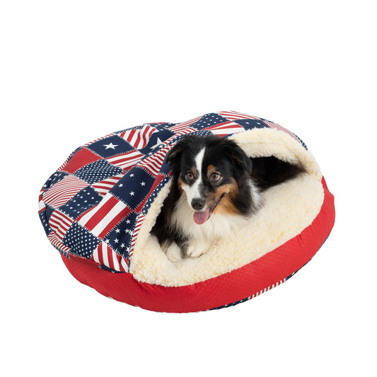Snoozer® Wag Collection Starpatch/Red Diamond Luxury Cozy Cave® Round Dog Bed 35"L x 35"W