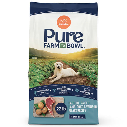 Canidae Pure Farm To Bowl Dog Food - Pasture-Raised Lamb and Goat & Venison Meals Recipe, 22 lbs