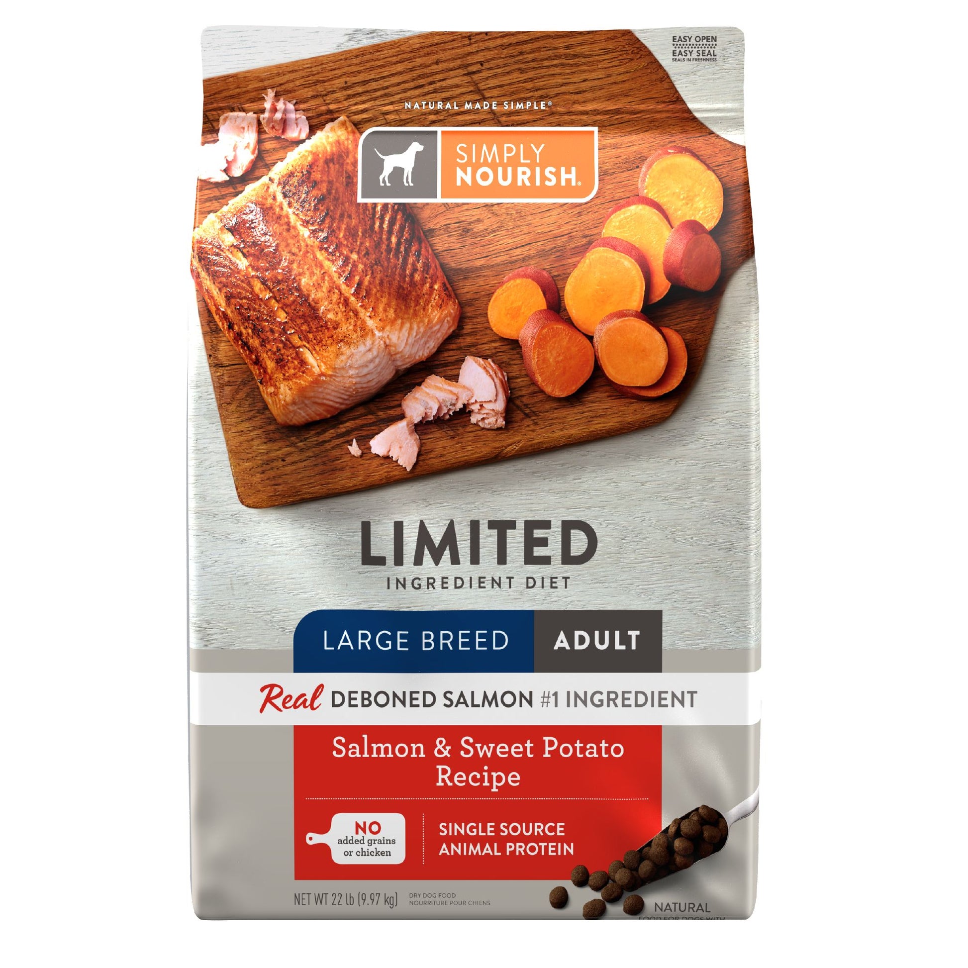 Simply Nourish Large Breed Adult Dog Food - Salmon & Sweet Potato Recipe 30 Lb