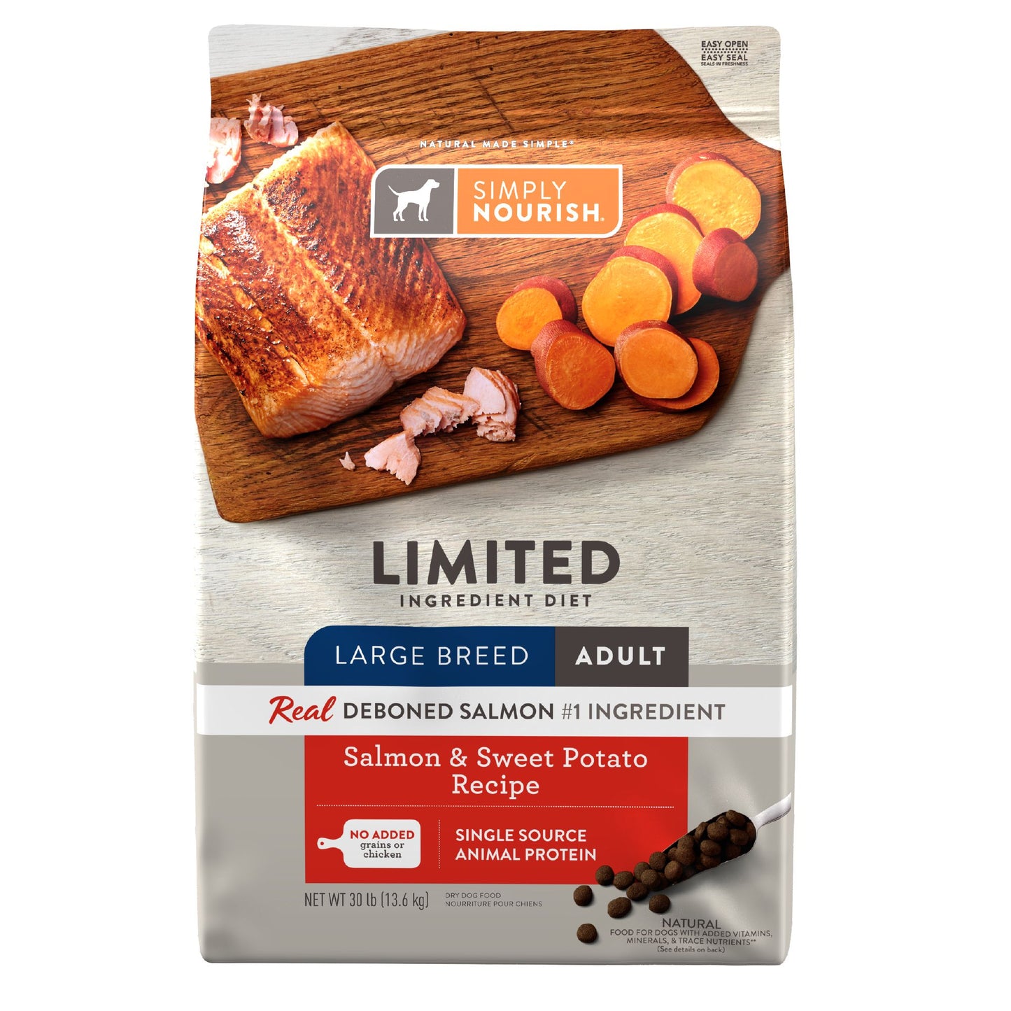 Simply Nourish Large Breed Adult Dog Food - Salmon & Sweet Potato Recipe 22 Lb