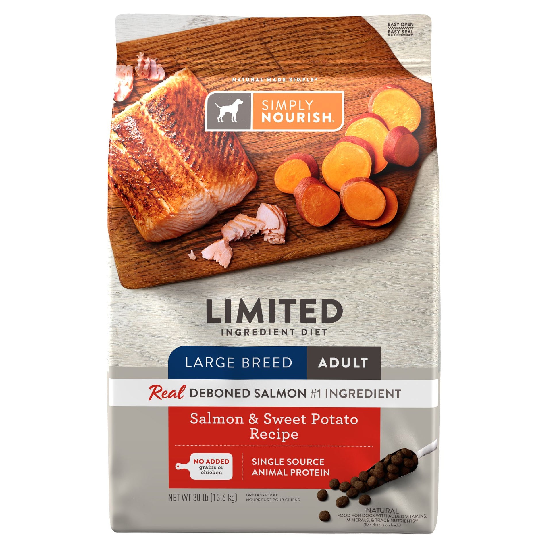 Simply Nourish Large Breed Adult Dog Food - Salmon & Sweet Potato Recipe 22 Lb