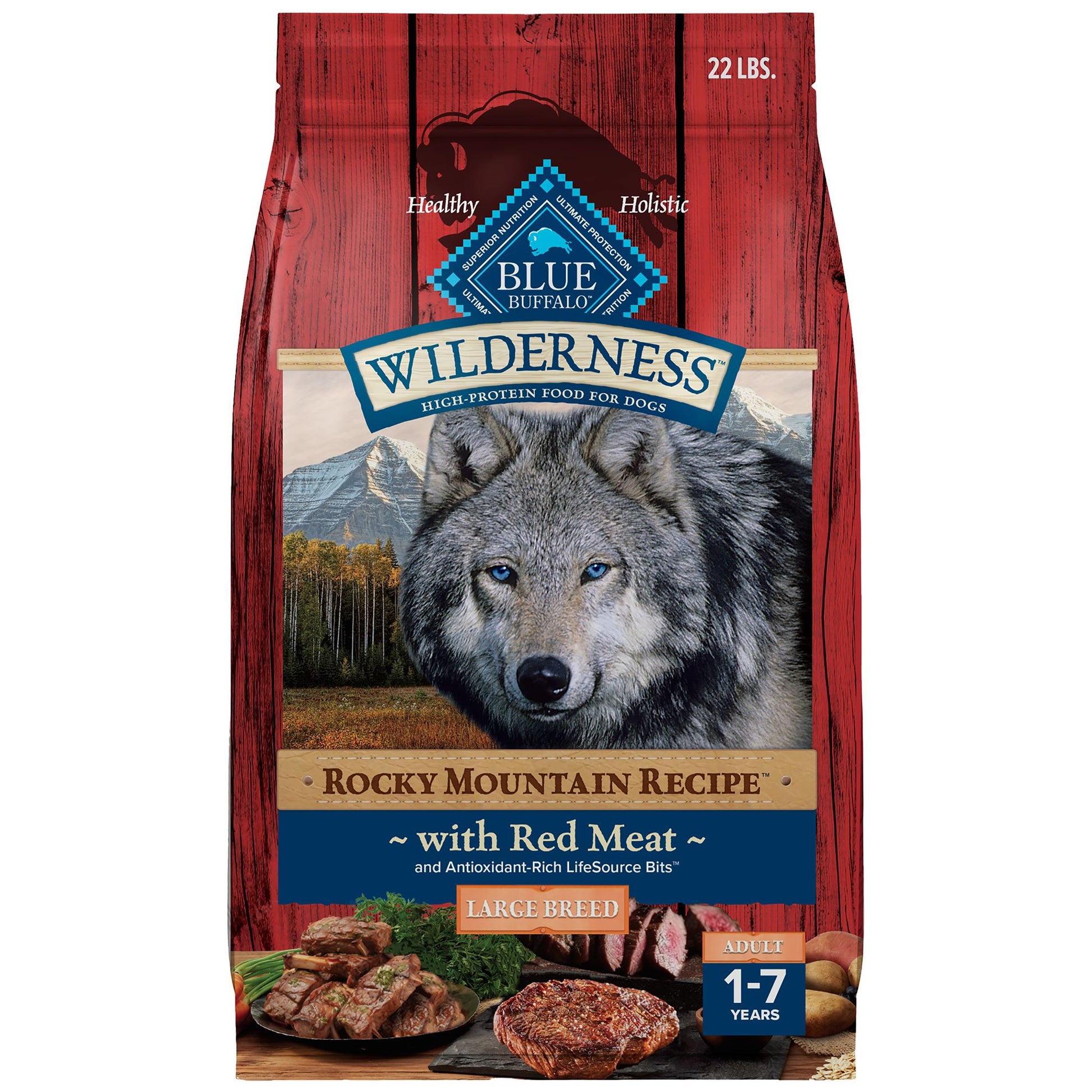 Blue Buffalo Wilderness Rocky Mountain Recipe Large Breed Adult Dog Dry Food - Red Meat, 22 lb