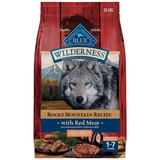Blue Buffalo Wilderness Rocky Mountain Recipe Large Breed Adult Dog Dry Food - Red Meat, 22 lb