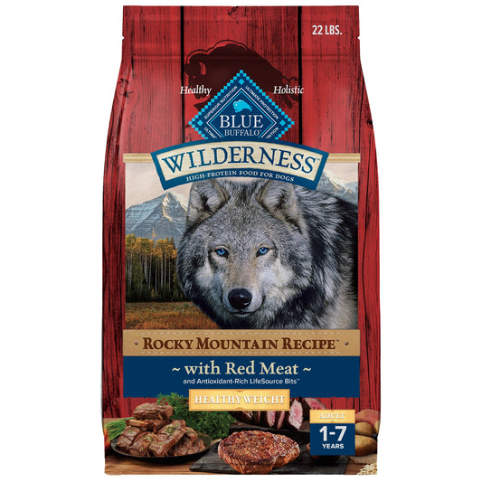 Blue Buffalo Wilderness Rocky Mountain Recipe Healthy Weight Adult Dog Dry Food - Red Meat, 22 lb