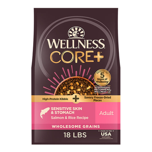 Wellness CORE+ Sensitive Skin & Stomach Adult Dry Dog Food - Salmon & Rice 4 Lb