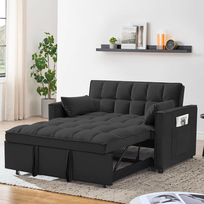Convertible Sofa Bed,3-in-1 Sleeper Sofa with Pull Out Bed,Velvet Highly Elastic Sponge Futon Couch Loveseat with Adjustable Backrest and 2 Pillows for Living Room,Gray