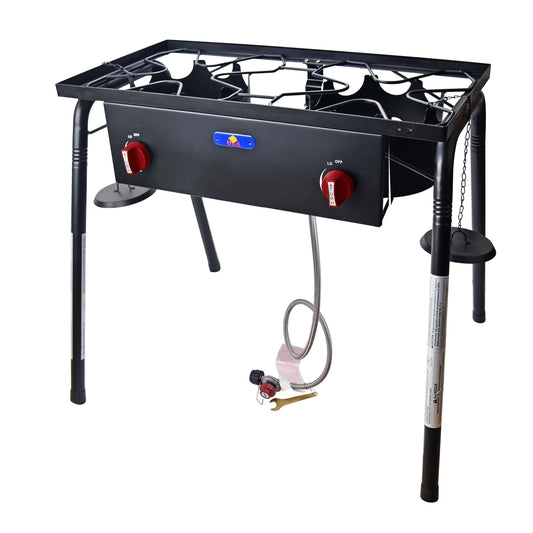 ARC Advanced Royal Champion ARC Advanced Royal Champion 30.7-in Wide Black Cast Iron 29,000 BTU CSA Certified Double High Pressure Propane Burner with Threaded Legs Adjustable Height, Portable Stove Burners for Camping and Outdoor Cooking AFH-7841S