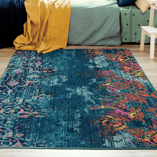 American Dakota 5 x 8 (ft) Tufted Technicolor Rectangular Indoor Distressed/Overdyed Area rug