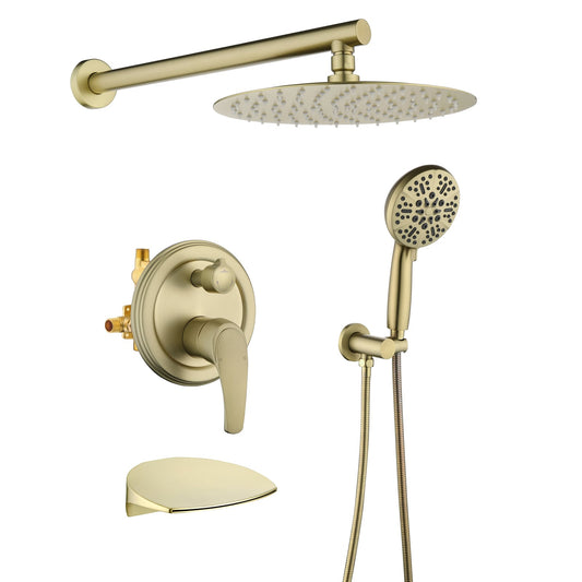 Cobbe Brushed Gold 1-handle Wall-mount Waterfall Bathtub Faucet with Hand Shower ( Valve Included )