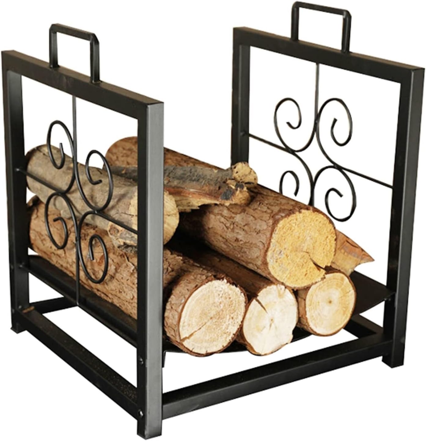 Small Firewood Rack With Handles, Indoor & Outdoor Log Holder, Wrought Iron Wood Stacker