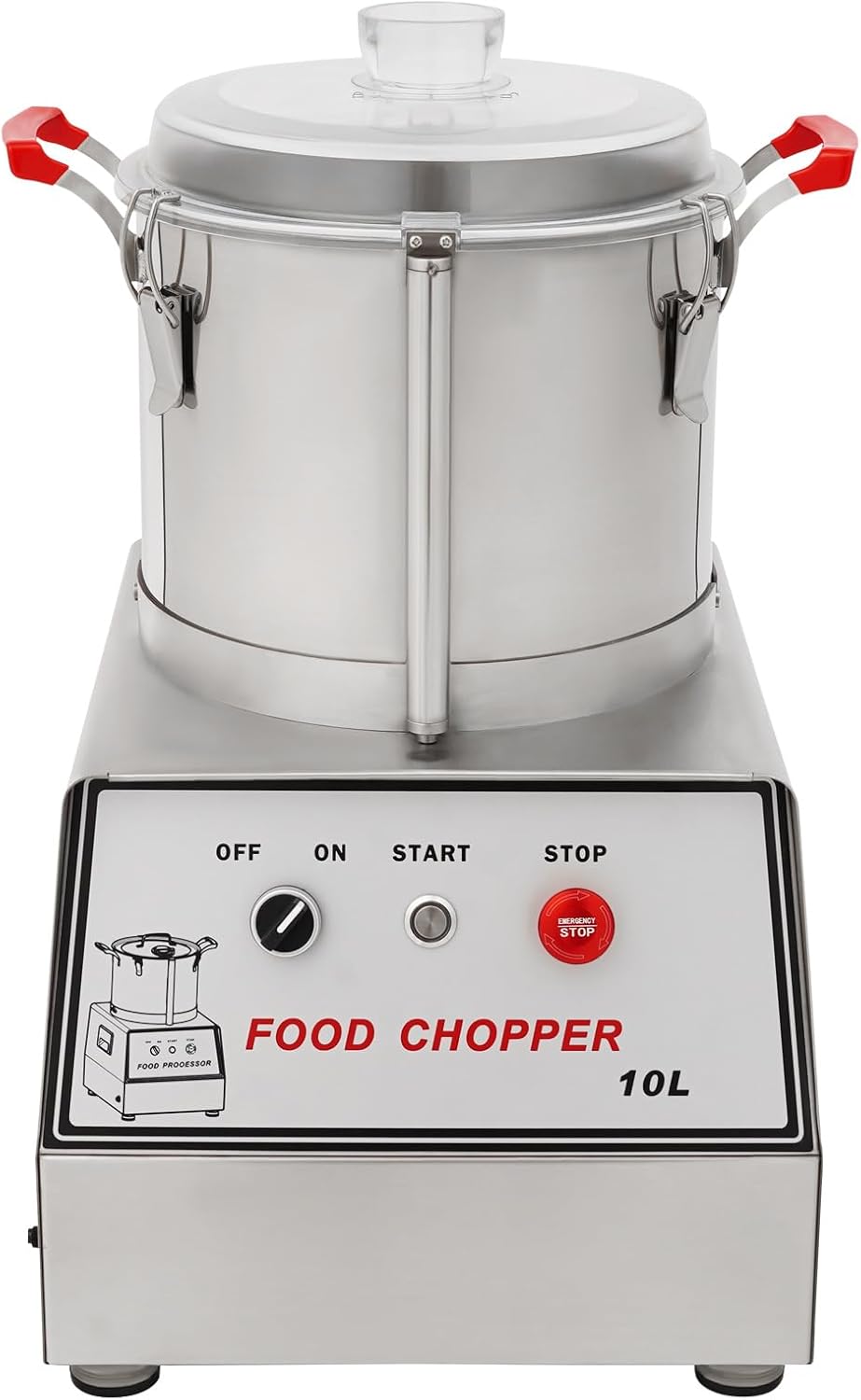 Commercial Food Processor, 10L 2.64Gal 1100W 1400RPM 201 Stainless Steel Heavy Duty Electric Vegetable Meat Chopper Multifunction Food Chopping Machine with Detachable Blades (10L\/2.64Gal)
