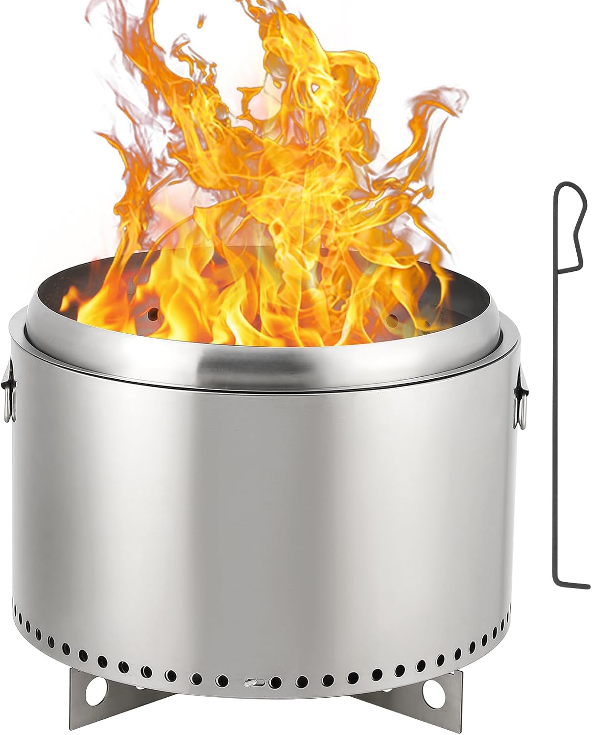 20.5 in Smokeless Fire Pits for Outside, Stainless Steel Smokeless Firepit with Stand & Removable Ash Pan, Wood Burning Solo Stove Bonfire with Air Switch for Camping, Picnic & Family Gathering