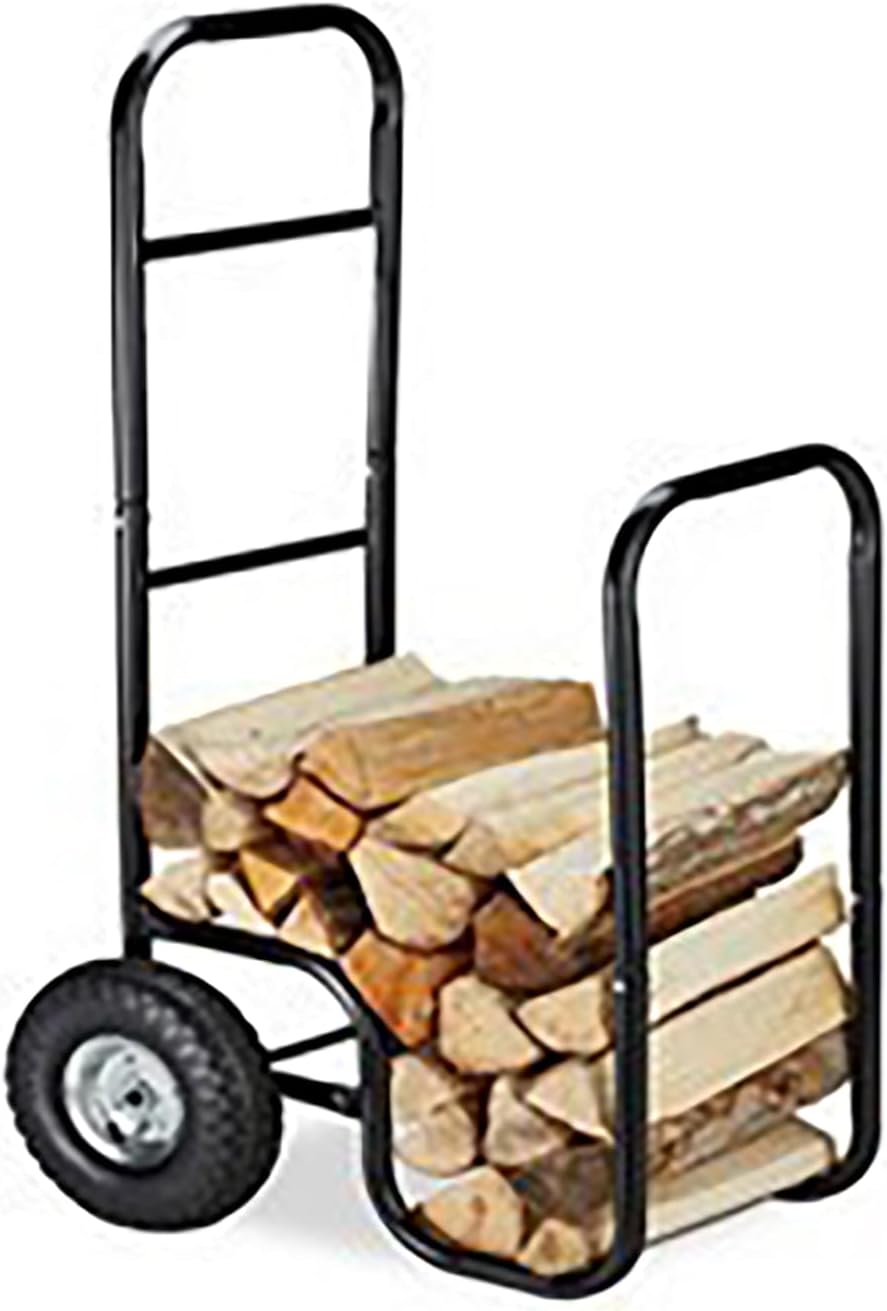 Wheeled Indoor/Outdoor Firewood Rack, Fireplace Decoration and Storage Rack, Suitable for Moving Around Fireplaces, Black.
