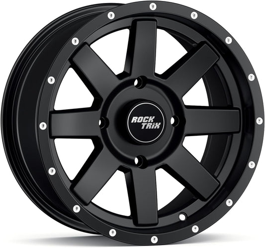 RockTrix RT106 15in Wheel 15x7 4x137, 4+3 Offset, ATV UTV SxS Rim, Compatible with Can Am Commander Max Defender Max Pro Maverick X3 Maverick Trail, 4\/137 Matte Black