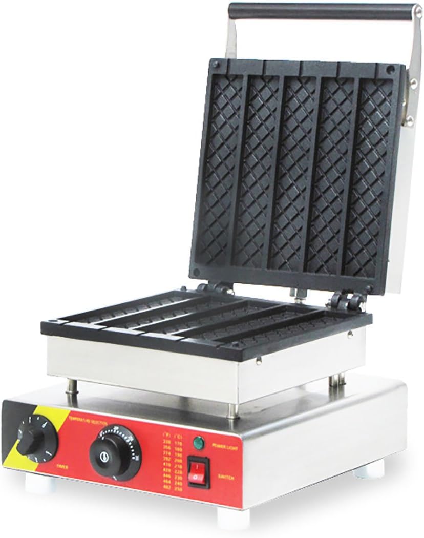 Commercial Nonstick 110V 220V Electric 5pcs Rectangle Ice Cone Waffle Maker Iron Machine and Batter Dispenser (110V)