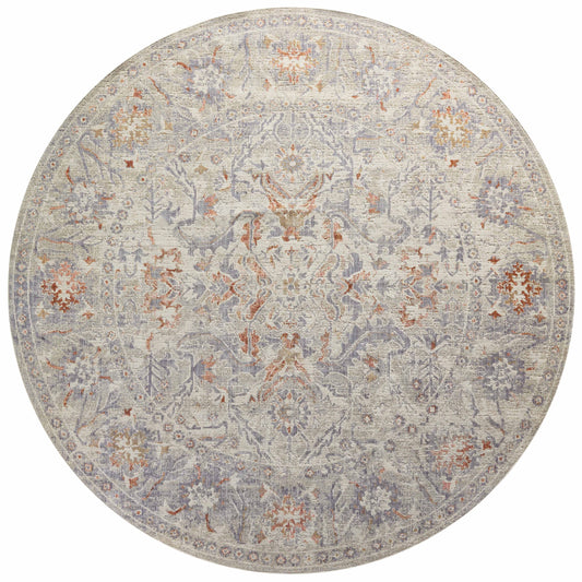 Chris Loves Julia x Loloi Rosemarie 8 x 8 (ft) Loomed Oatmeal / Lavender Round Indoor Distressed/Overdyed Oriental Pet Friendly Area rug