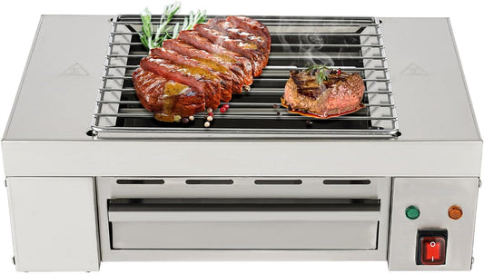 Commercial 1500W Electric Indoor Grill, Tabletop Portable BBQ Grill, Smokeless Grill Barbecue Oven Grill Stainless Steel For BBQ Equipment 32-446 ° F