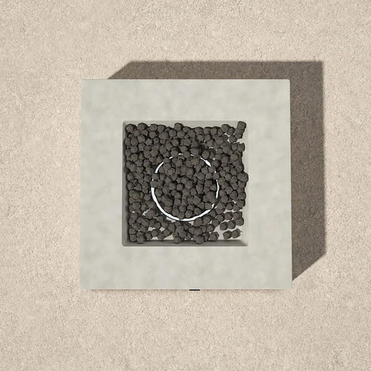 Modern Concrete Outdoor Fire Pit Table with Stainless Steel Burner and Lava Rocks for Patio, Backyard, or Deck Use