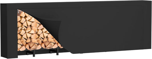 DIAMONDFORGE 8ft Firewood Rack Outdoor with Cover, Heavy Duty Fire Wood Stand, Metal Firewood Rack Indoor, Firewood Holder Storage, Log Wood Pile Racks Stand for Patio, Garden, Backyard, Matte Black
