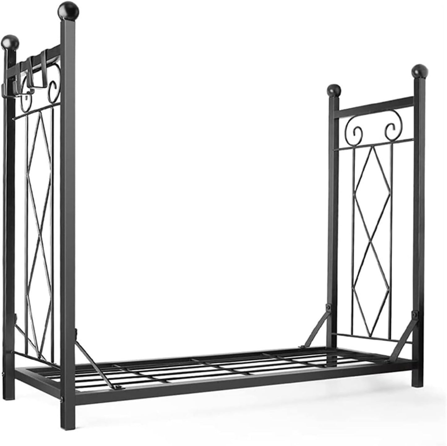 Metal Fireplace Firewood Rack, Antique Log Rack Stand, Backyard Deck Outdoor Fire Pit Rack Storage Rack