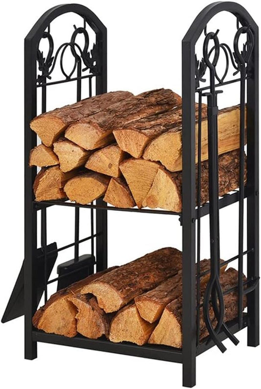 Firewood Storage Rack Iron Black Flooring Firewood Rack Tool Rack Fireplace Supporting Wood Firewood Multi-Layer Shelf Home(