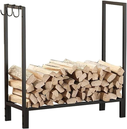 Firewood Rack Holder,Heavy Duty Metal Wood Stacker for Indoor\/Outdoor,Rustproof Firewood Storage Tool,Patio Logs Stand Tool,Black