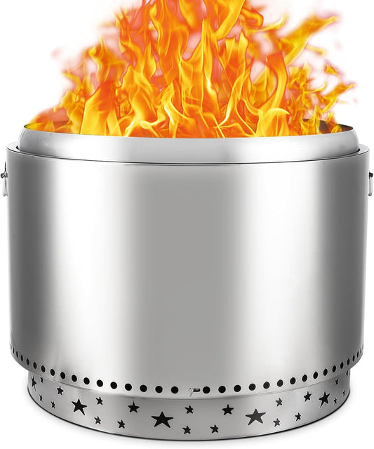 27" Smokeless Fire Pit with Air Switch, PeakPursuit 304 Stainless Steel Wood Burning Fireplaces, Portable Outdoor Bonfire Pit for Camping, Bonfires