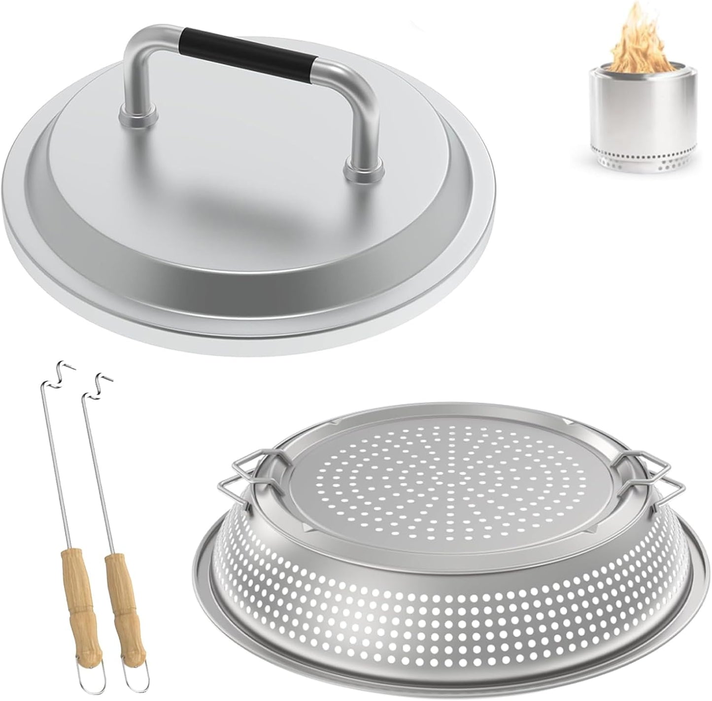 Fire Pit Lid & Spark Protector Screen for Solo Stove Ranger Accessories,Stainelss Steel Parts for Solo Ranger 15 inch Lid and Other 15 inch Outdoor Firepit Accessories