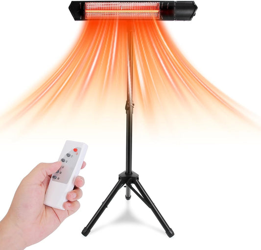1500W Infrared Heater with Tripod Stand, Wall Mount IP65 Waterproof Electric Infrared Patio Heater with 2 Remotes 3 Heating Levels for Home Restaurant Yard Office Garage Outdoor