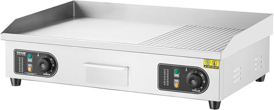 Commercial Electric Griddle, 2800W Countertop Half-Flat Top Grill, 122掳F-572掳F Adjustable Temp, 28.74x15.75x0.39in Stainless Steel Griddle Grill with 2 Shovels and 2 Brushes