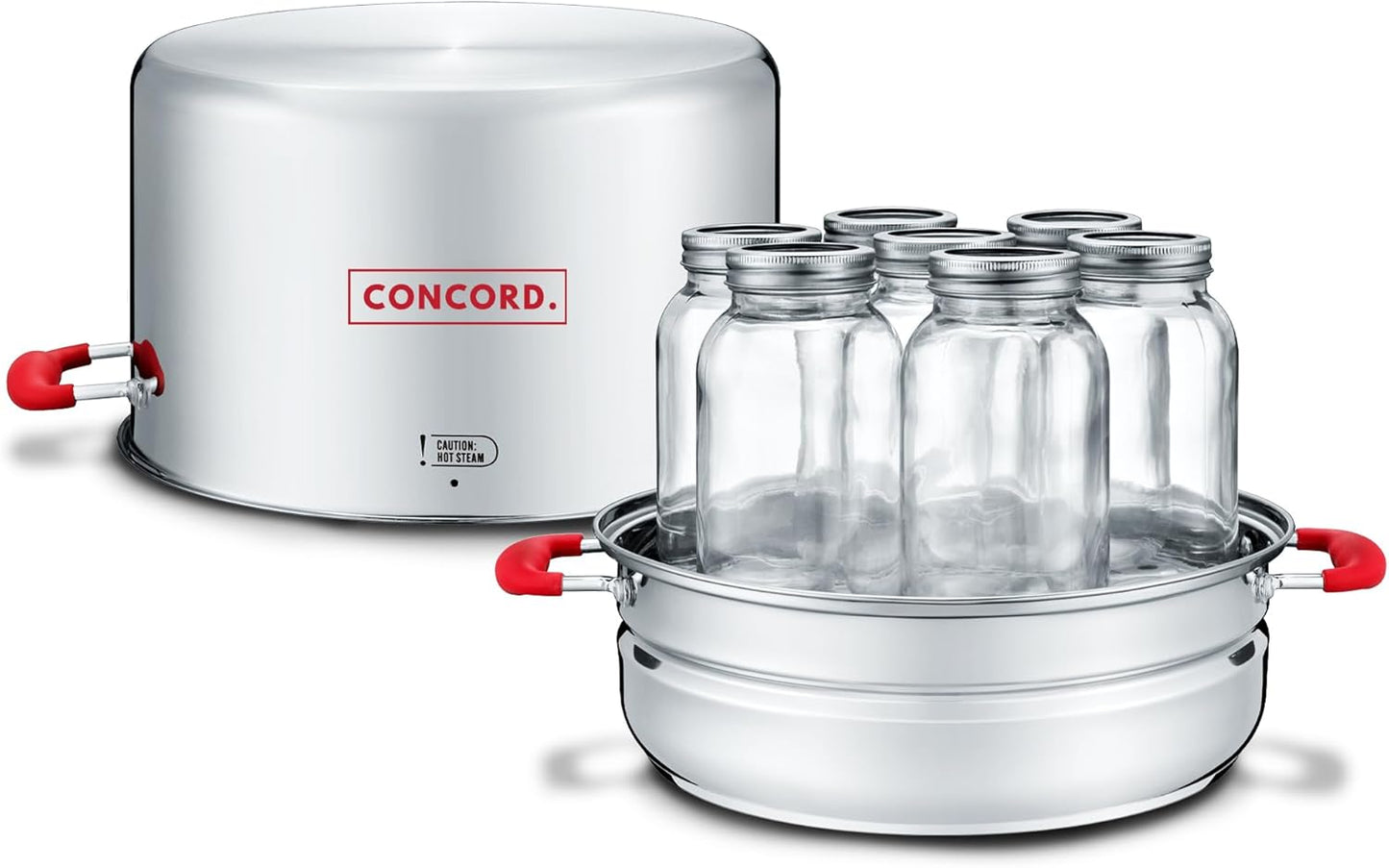 Concord Stainless Steel Turbo Steam Canner Canning Steamer Pot Set. Includes Canning Rack and Mason Jars (Induction Compatible).