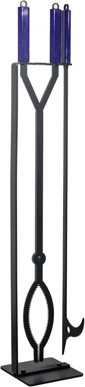 Heavy Duty Fire Pit Tools Set with 40" Fire Poker and Log Grabber Wrought Iron Large Fireplace Tool Set with Metal Stand,Solid Steel Firewood Grabber for Campfire Backyard Bonfire Indoor&Outdoor Use